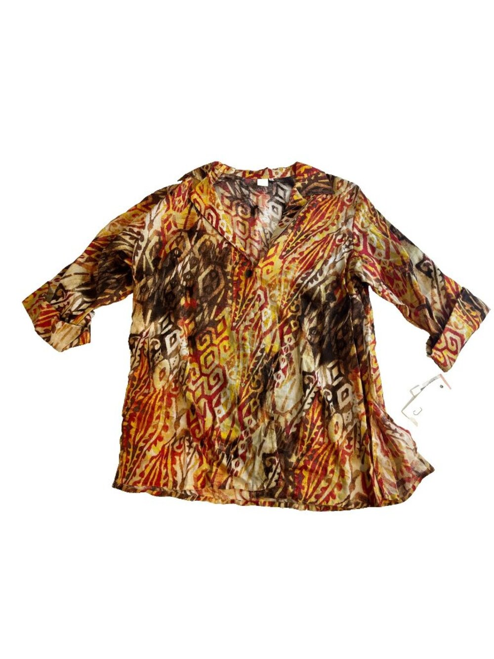 Jones New York Women's Brown Orange Single Button 3/4 Sleeve Blouse Cover 2X NEW